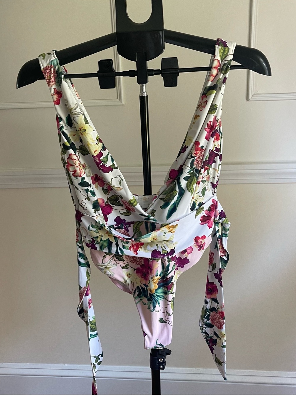 PQ Swim Floral V-Neck Pink and White One-Piece Top - Picture 7 of 7